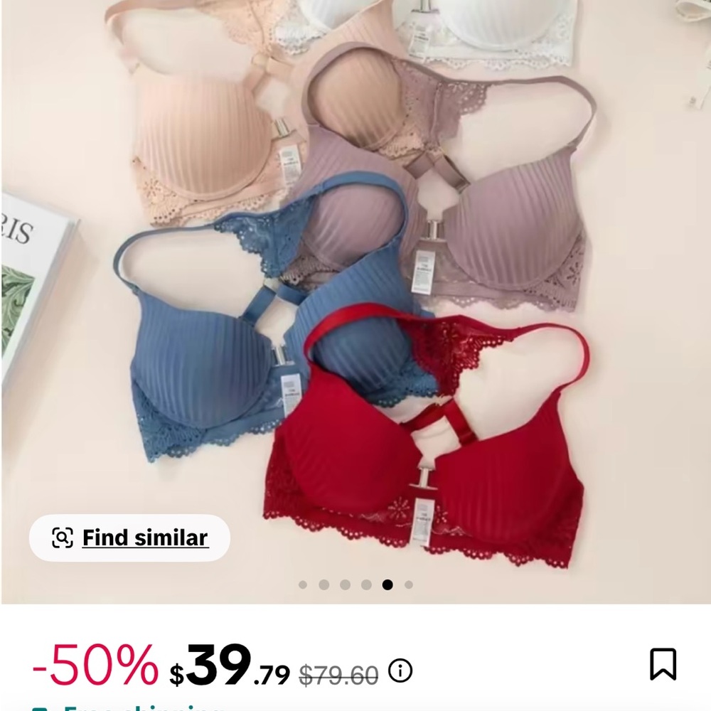 Lace Trimmed Intimates Set - Red, Blue, Cream, Tan, Purple
